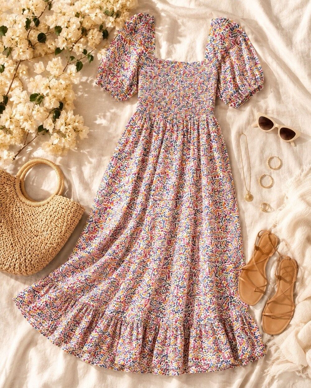 Show Me Your Mumu Floral Smocked Puff Sleeve Maxi Dress